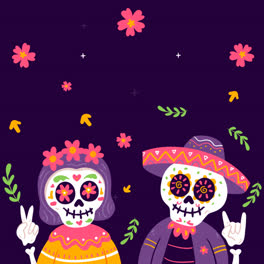 Una-Animación-De-Fondo-Plano-De-Celebración-Del-Día-De-Muertos.