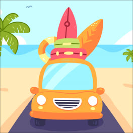 Una-Animación-De-Una-Ilustración-De-Un-Coche-De-Verano-Dibujada-A-Mano.