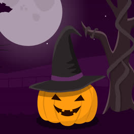 Eine-Animation-Eines-Kürbis-Halloween-Hintergrunds-Mit-Flachem-Design