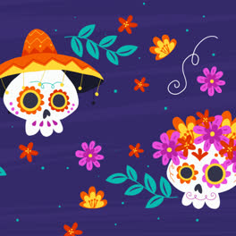 Una-Animación-De-Un-Fondo-Plano-Del-Día-De-Muertos-Dibujado-A-Mano.