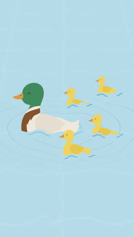 An-animation-of-Hand-drawn-mother-duck-and-ducklings-in-the-water