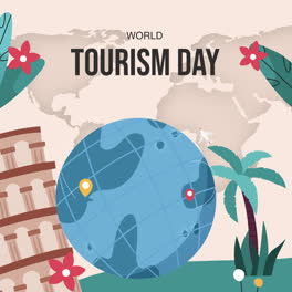 Una-Animación-De-Fondo-Plano-Para-La-Celebración-Del-Día-Mundial-Del-Turismo.