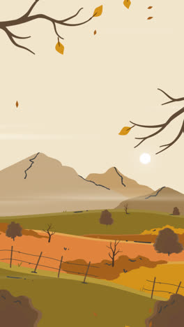 Eine-Animation-Einer-Handgezeichneten-Flachen-Herbstlandschaft