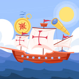 An-animation-of-Hand-drawn-flat-columbus-day-background