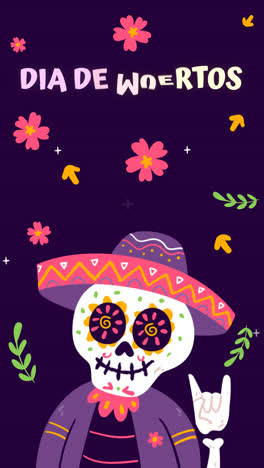 Eine-Animation-Mit-Flachem-Hintergrund-Zur-Feier-Des-Dia-De-Muertos