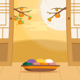 Eine-Animation-Des-Traditionellen-Chuseok-Hintergrunds-Im-Flachen-Stil