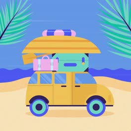 An-animation-of-Hand-drawn-flat-summer-car-illustration