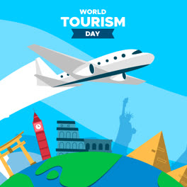 An-animation-of-Flat-world-tourism-day-with-airplane