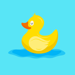 An-animation-of-Flat-yellow-rubber-duck-on-puddle