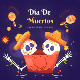 An-animation-of-Hand-drawn-flat-dia-de-muertos-sale-illustration