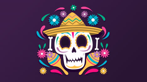 An-animation-of-Smiley-decorated-skull-dΓoe£┬ia-de-muertos-background