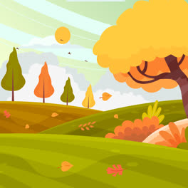 Eine-Animation-Einer-Herbstlandschaft-Im-Flat-Design