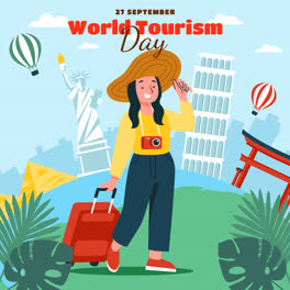 Una-Animación-De-Ilustración-Plana-Para-El-Día-Mundial-Del-Turismo.