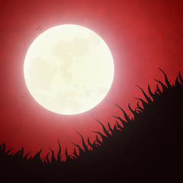 Eine-Animation-Eines-Halloween-Hintergrunds-Mit-Mond-Und-Fledermäusen