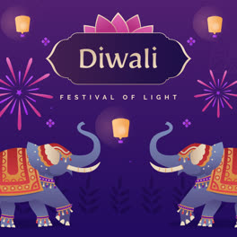 Eine-Animation-Eines-Farbverlauf-Hintergrunds-Für-Die-Feier-Des-Diwali-Festes-Mit-Elefanten-Und-Laternen