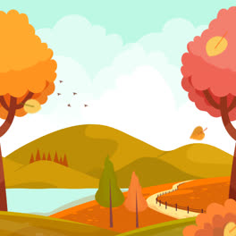 An-animation-of-Flat-design-autumn-view-with-trees