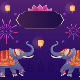 An-animation-of-Gradient-background-for-diwali-festival-celebration-with-elephants-and-lanterns