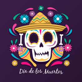 An-animation-of-Smiley-decorated-skull-dΓoe£┬ia-de-muertos-background