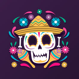 An-animation-of-Smiley-decorated-skull-dΓoe£┬ia-de-muertos-background