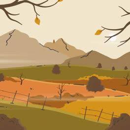 Eine-Animation-Einer-Handgezeichneten-Flachen-Herbstlandschaft