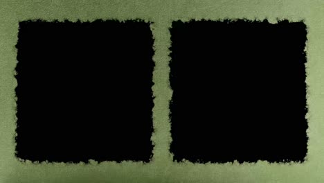 Two-vertical-black-pillarboxes-for-video-or-image-in-video-with-natural-green-earth-tone-textured-paper-background,-ready-for-luma-key