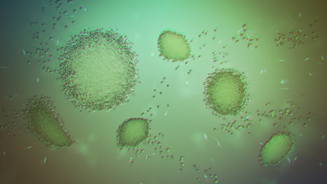 Animación-En-CG-De-Un-Primer-Plano-Macro-De-Cloroplastos-En-Células-De-Algas-Bajo-El-Gran-Aumento-Del-Microscopio.-La-Clorella,-Una-Microalga-Que-Crece-En-Agua-Dulce-O-Salada,-Es-Una-Fuente-De-Antioxidantes.