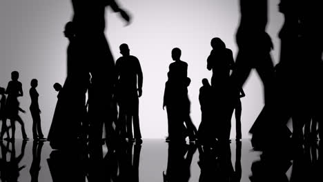 Aerial-view-of-the-silhouettes-of-a-crowd-of-people-on-the-bright-background.-Group-of-people-standing-idle-or-waiting-isolated-on-blue-background.-Corporate-business-standing-gathered-silhouettes.