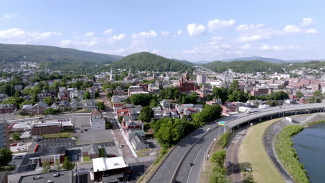 Downtown-Cumberland,-Maryland-with-drone-video-moving-up