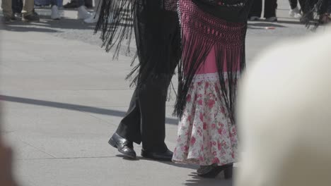 Legs-movement-scene-from-traditional-Spanish-dance,-Chotis,-Madrid,-Spain