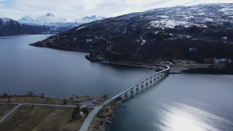 Arsteinbrua-Bridge-Across-Gratangen-Fjord-In-Gratangen,-Troms-of-Finnmark,-Norway