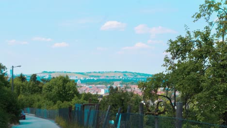 Vista-Panorámica-De-Las-Afueras-De-Stuttgart,-Ciudad-Alemana,-árboles-Oscuros-En-Primer-Plano