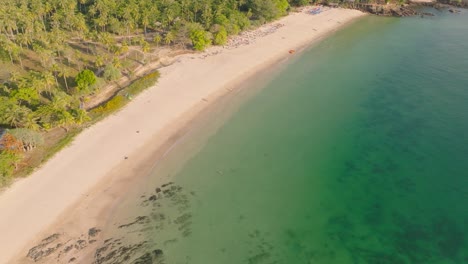 4K-aerial-drone-footage-of-Thailand-bay,-beach-and-rocks,-Koh-Mook,-Ko-Muk,-boats,-Asia