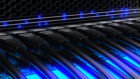 Seamless-animation-of-huge-amount-of-optic-cables-connected-to-the-router-ports-in-the-infinite-array.-High-speed-wires-enable-the-ultrafast-data-transmission-and-servers-communication.-Loopable.-HD