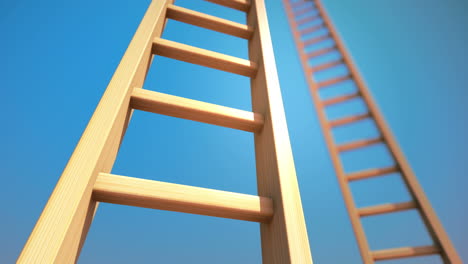 Slow-animation-of-climbing-the-ladder-in-infinite-space.-The-never-ending-wooden-ladder-guarantees-the-eternal-step-by-step-walk-to-the-never-discovered-heaven.-Sunset-background.-Loopable.-HD