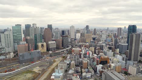 View-from-the-top-of-Umeda's-Twin-Towers,-overlooking-Umeda-Station