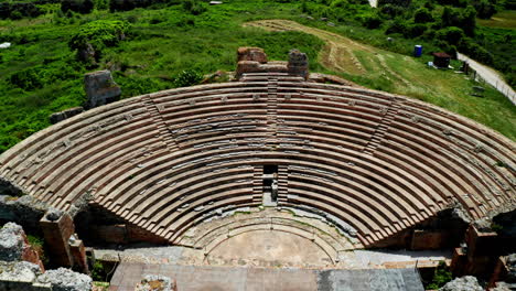 Top-down-aerial-drone-shot-of-the-Theatre-of-Dodona-in-the-Epirus-region-in-Greece