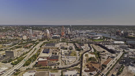 Cincinnati-Ohio-Aerial-v86-drone-flyover-Queensgate-neighborhood-capturing-views-of-West-End-and-riverside-downtown-cityscape-at-daytime---Shot-with-Mavic-3-Pro-Cine---September-2023