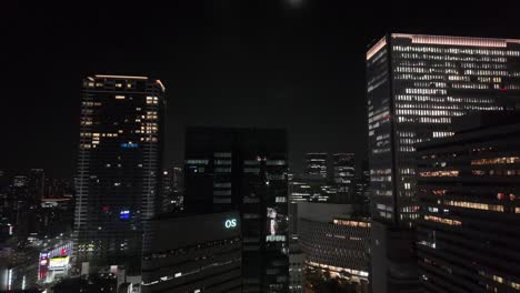 Aerial-shot-footage-of-cityscape-at-night-time