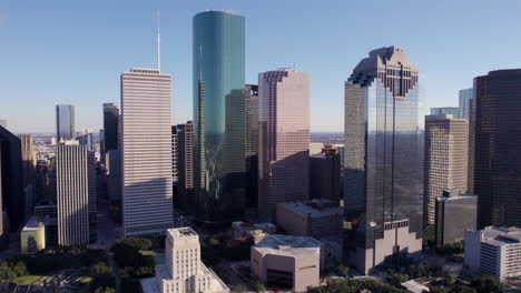 Downtown-Houston-Texas-USA-Cityscape-Skyline,-Drone-Aerial-View