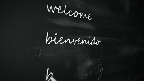 Typography-animation.-Colorful-chalks-writing-‘Welcome’-word-in-multiple-different-international-foreign-languages-on-the-black-chalkboard.-Language-learning-concept.