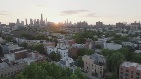 Aerial-view-of-Bedford-Stuyvesant,-Brooklyn-at-sunset