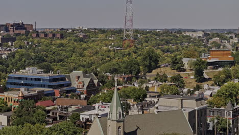 Cincinnati-Ohio-Aerial-v82-zoomed-flyover-and-around-Mt-Adams-and-Mt-Auburn-neighborhoods-capturing-cityscape-views-of-Over-The-Rhine-and-West-End---Shot-with-Mavic-3-Pro-Cine---September-2023