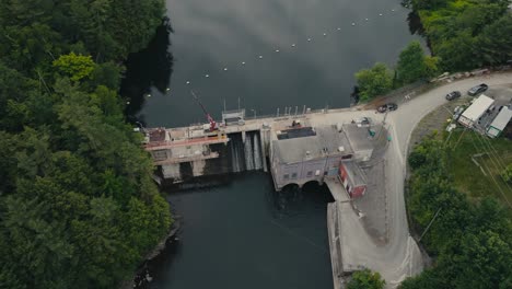 Dam-Flood-Gates-At-Magog-River-Near-Sherbrooke,-Quebec-Canada