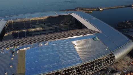 Bramley-Moore-dock-Everton-football-stadium-aerial-view-overlooking-River-Mersey-construction