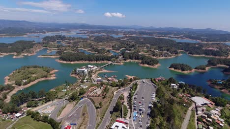 Scenic-high-angle-panorama-of-Guatape-Penol-Reservoir-in-Colombia