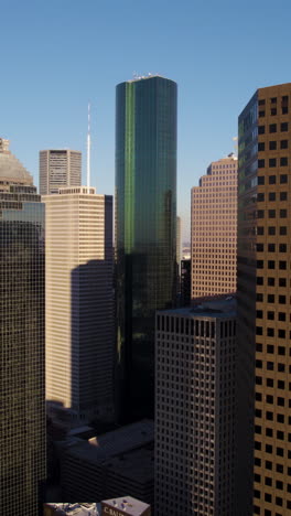 Vertical-Drone-Shot,-Towers-and-Skyscrapers-of-Financial-District,-Downtown-Houston-Texas-USA