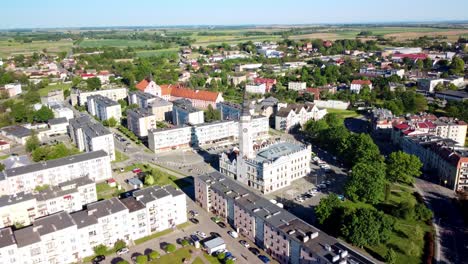 Town-Hall-In-Głubczyce,-Poland---Aerial-Drone-Shot