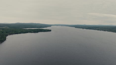 Lake-Magog-On-Cloudy-Day-Near-Sherbrooke-In-Estrie,-Quebec,-Canada