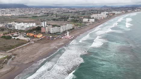 Coastal-edge-of-La-Serena-and-the-Monumental-Lighthouse-of-La-Serena-located-in-the-city-of-La-Serena,-country-of-Chile