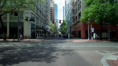 Sped-up-footage-of-a-POV-of-a-car-going-several-blocks-and-stopping-at-traffic-lights